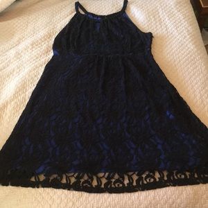 2X Black/blue knee length cocktail dress